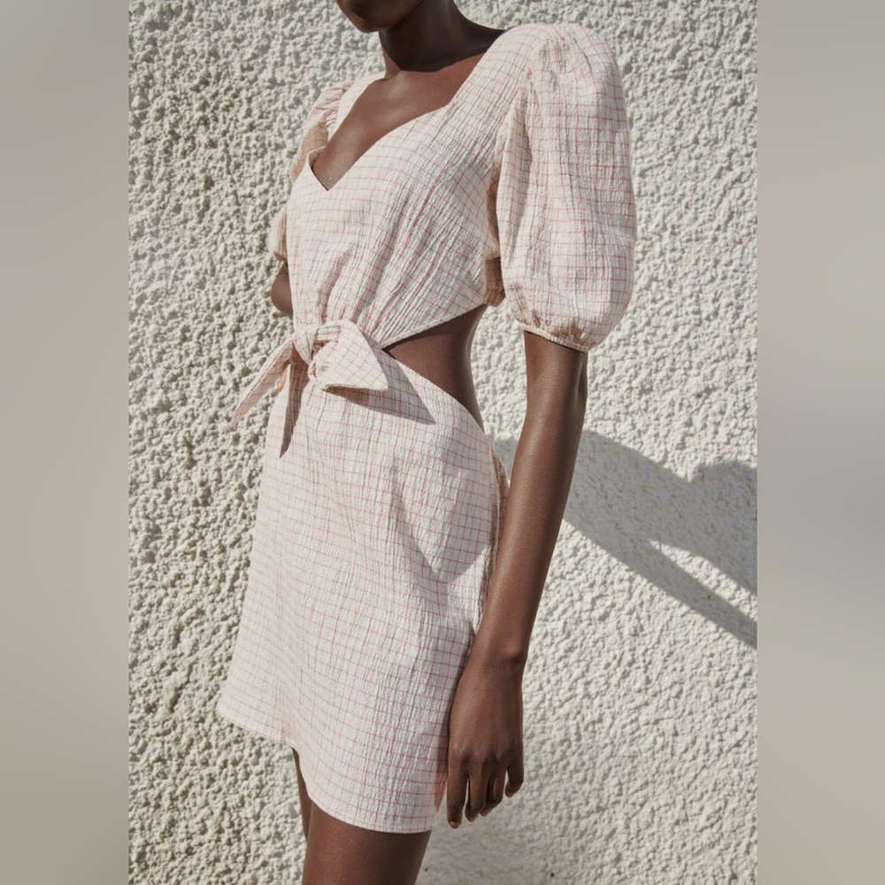 Zara NWT Size S Cotton/Linen Blend Plaid Cut Out Waist Minidress -NWT per Pics - Picture 5 of 10